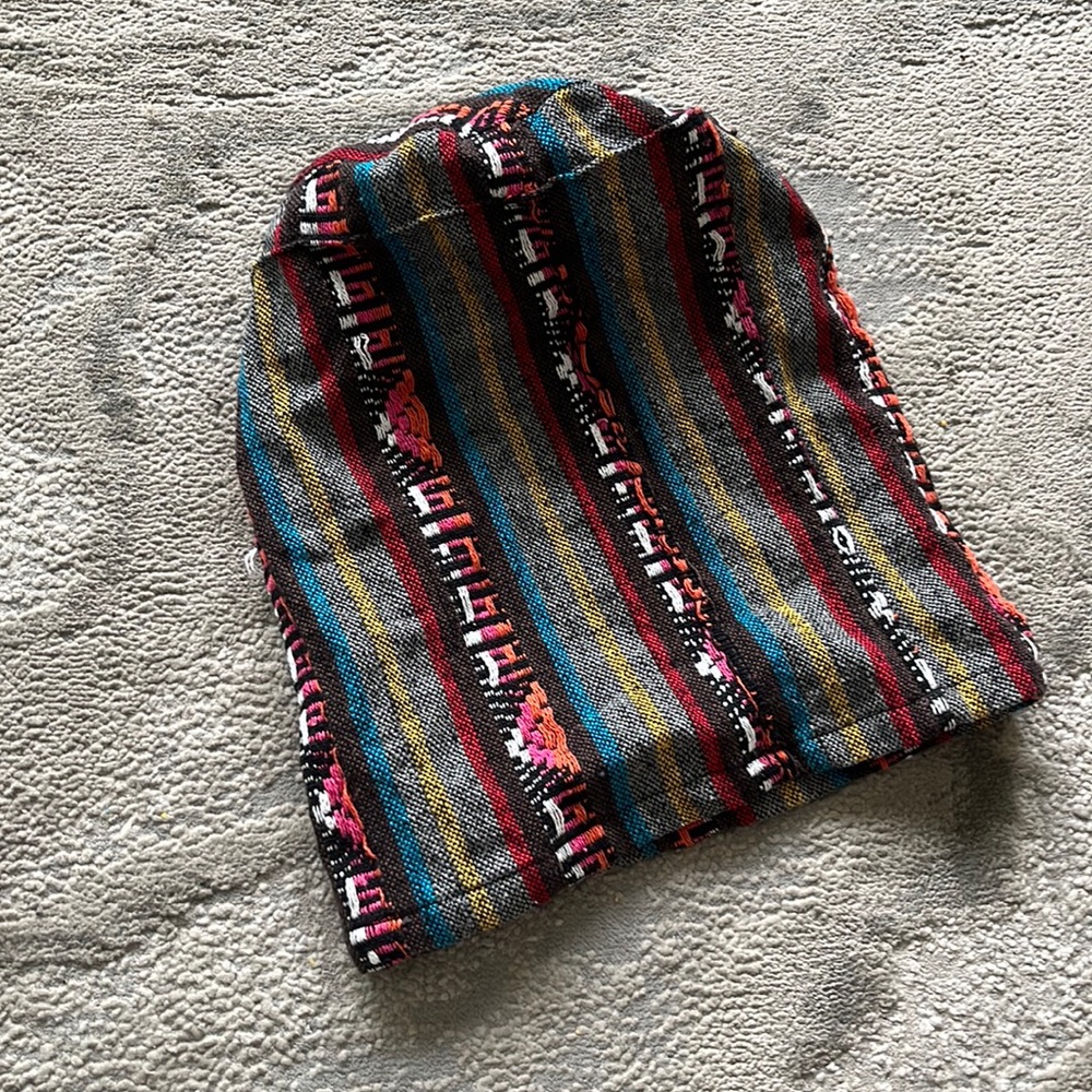 Long slouchy rainbow boho beanie hat